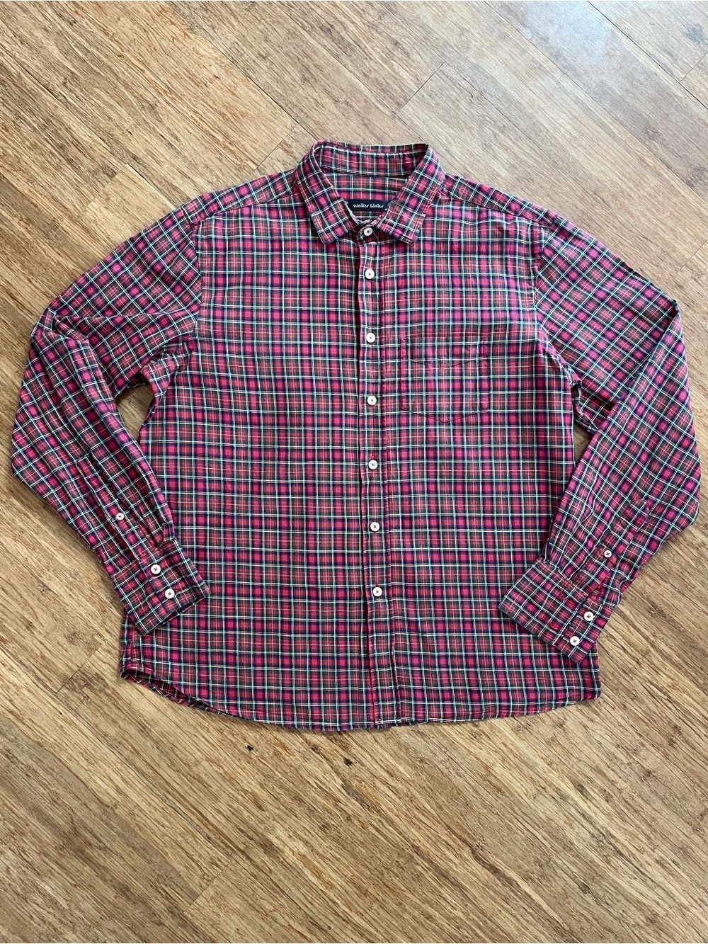 Walker Slater red green tartan plaid long-sleeve cotton button-down, Sz XLu